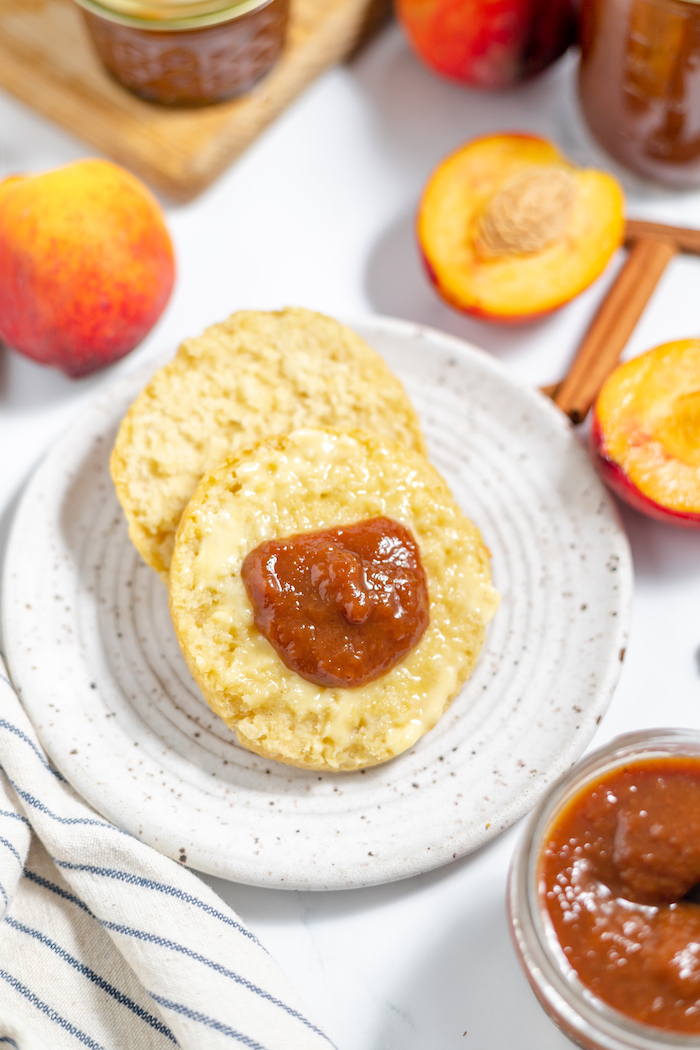 peach butter on a biscuit