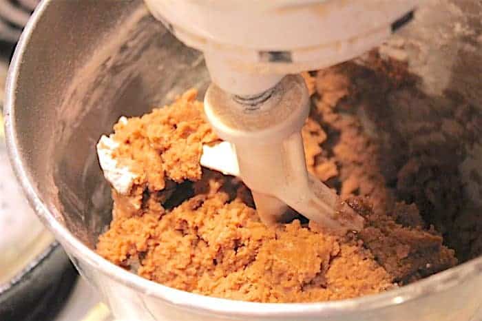 Photo shows gingersnap dough in a mixing bowl