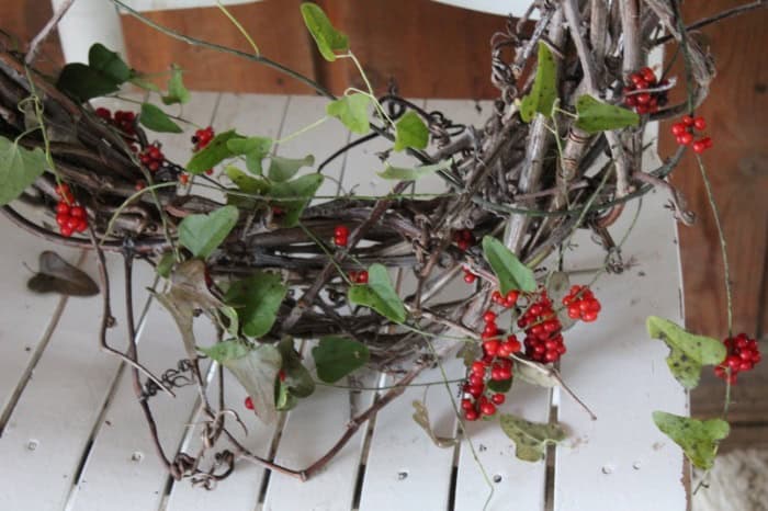 red berries on grapevine wreath