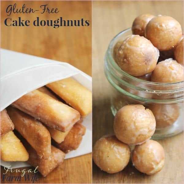 Image shows two versions of cake donuts with the text "gluten-free cake doughnuts"