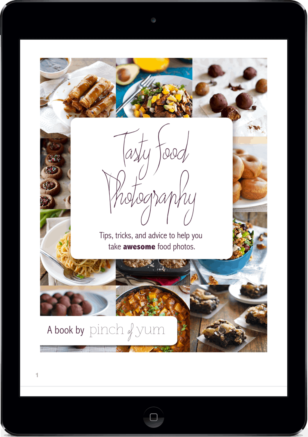 Image shows an iPad with Tasty Food Photography displayed on the home screen. 