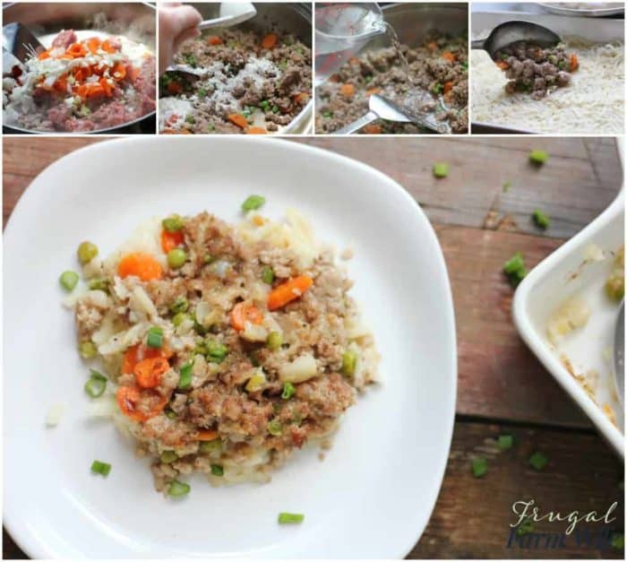 Image shows a collage of Shepherd's Pie ingredients