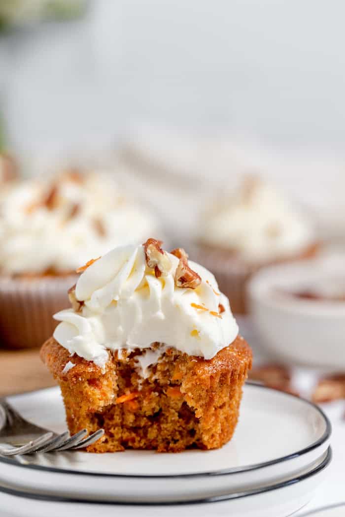 carrot cupcake bite shot on a plate