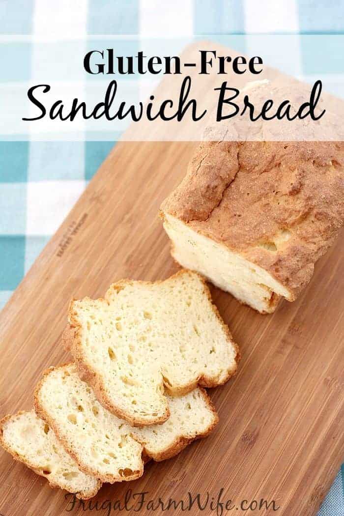 Photo taken from above shows a loaf of bread with a few slices cut off and copy that reads "Gluten-Free Sandwich Bread"