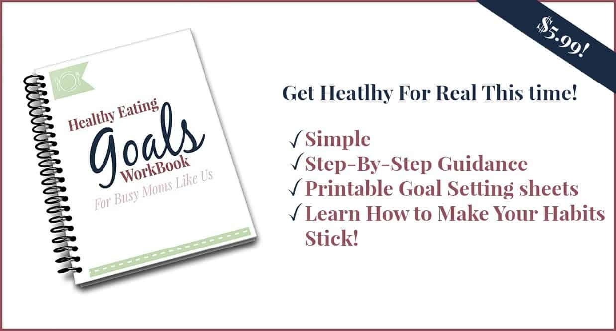 Image shows a picture of the "Healthy Eating Goals Workbook" and a checklist of how to use it.