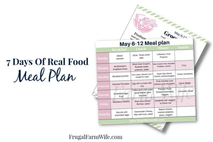Image shows a printable meal plan with text that reads "7 Days of Real Food Meal Plan"