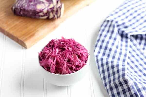 homemade sauerkraut with purple cabbage
