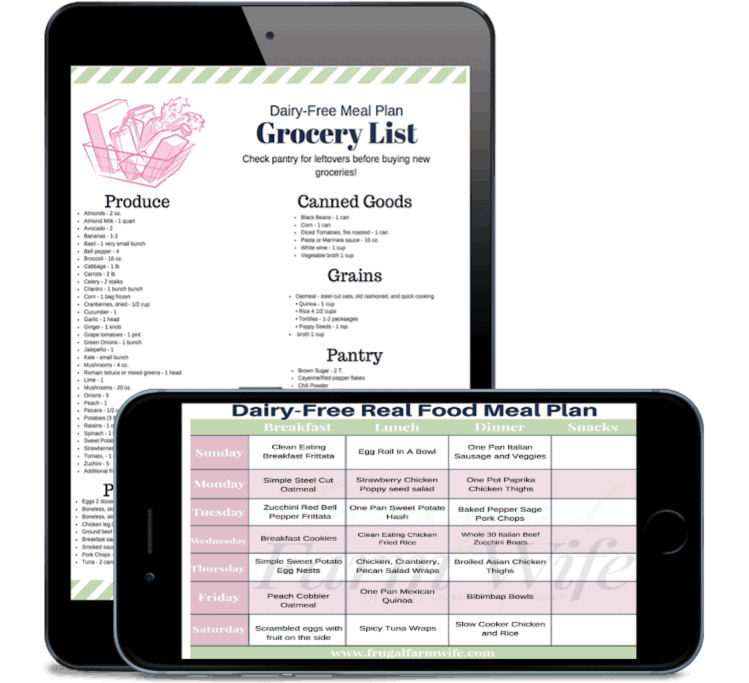 Image shows an iPad displaying a grocery list and weekly meal plan