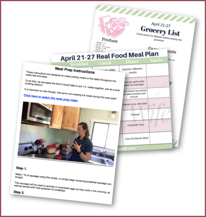 Image shows printable meal plans and grocery lists