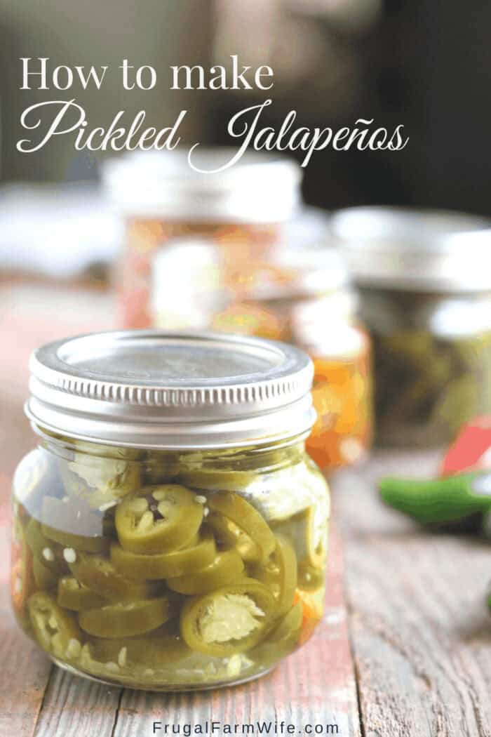 Image shows a jar of sliced jalapeno peppers with text that reads "How to make Pickled Jalapenos"