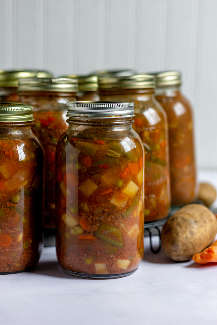 Image shows jars of vegetable soup