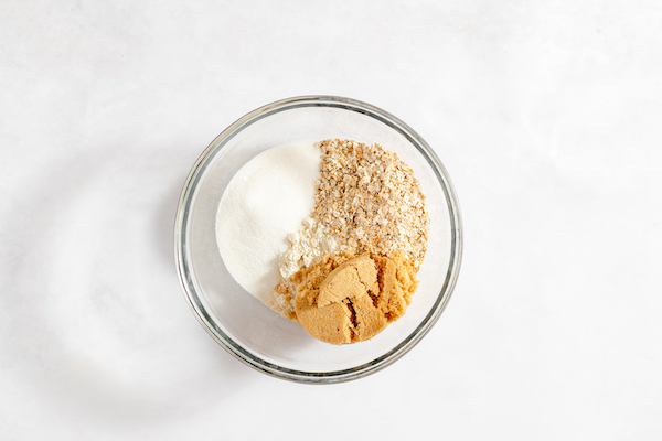 gluten free flour, sugar, and oats, ready to be mixed.