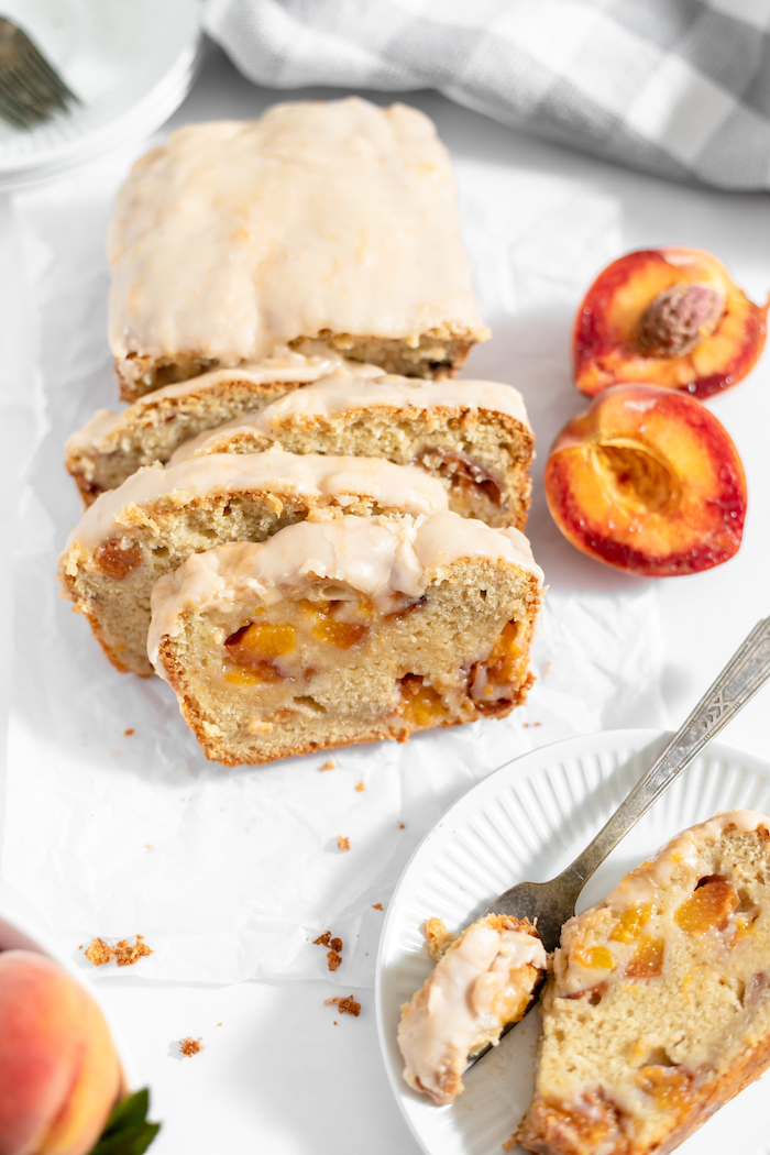 Peach pound cake with fresh peach icing