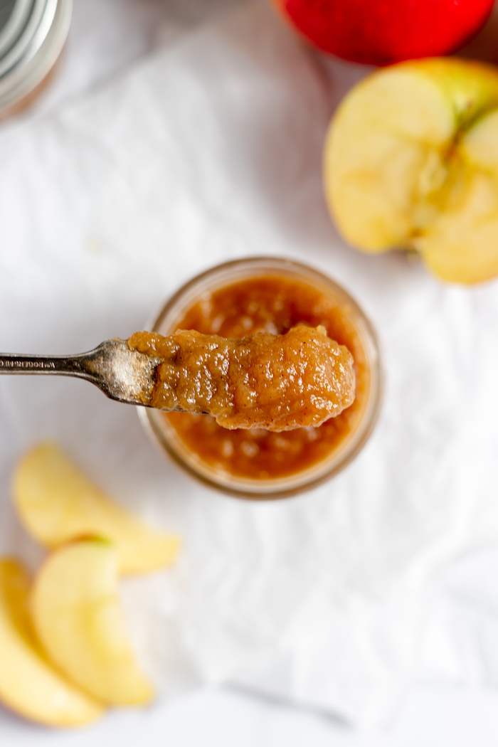 apple butter on a knife