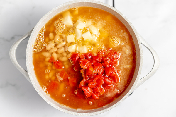Italian peasant soup cooking in a soup pot