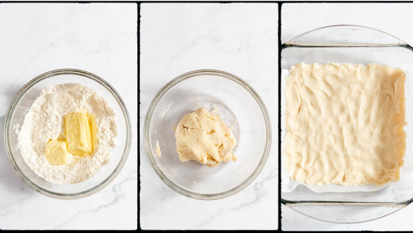 making shortbread crust for lavender lemon bars