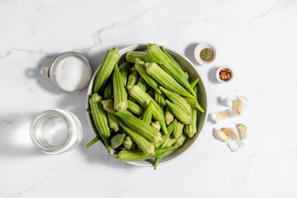 Ingredients for making pickled okra
