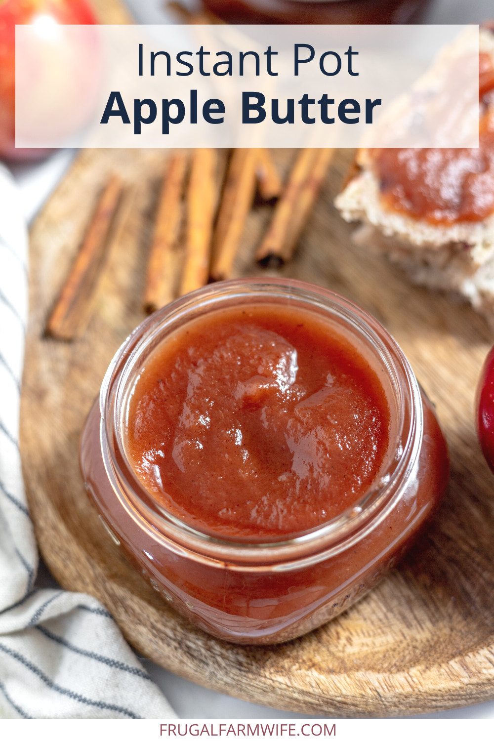 instant pot apple butter on a serving place with toast and apples.
