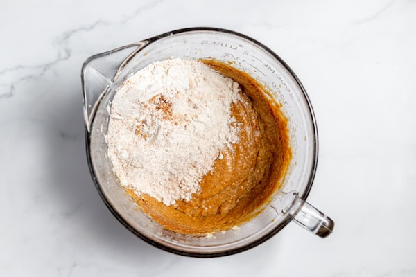 adding flour to gluten free gingerbread batter