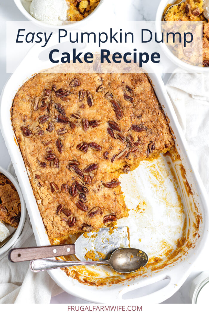 serving pumpkin dump cake with ice cream