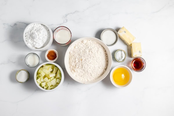 ingredients for making apple scones with maple icing