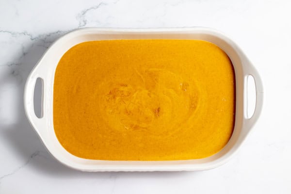 pumpkin filling in a baking dish
