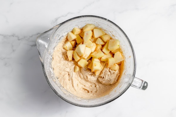 apple chunks added to bread