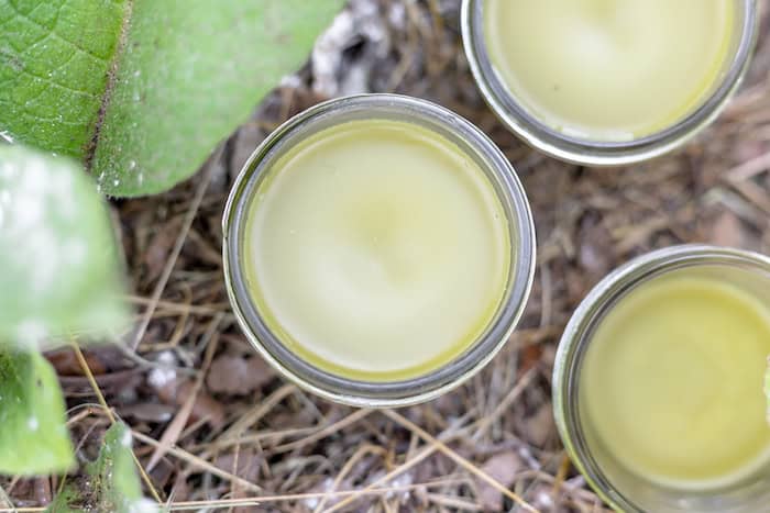 jars of homemade comfrey salve