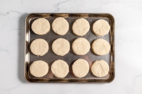 biscuits placed on a baking sheet for baking