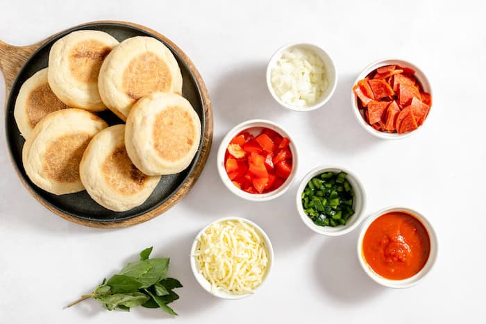 ingredients for making english muffin pizzas