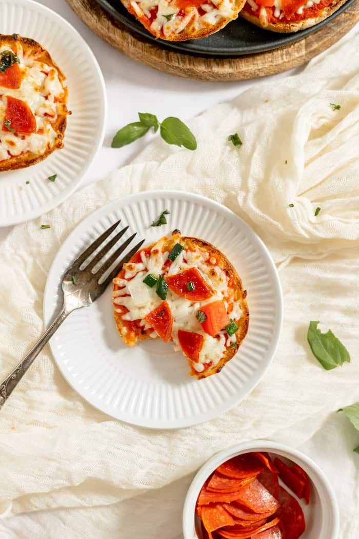 eating english muffin pizza