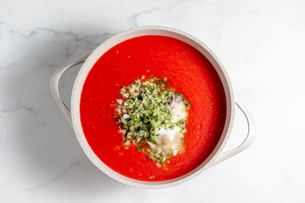 tomato puree with seasonings and herbs