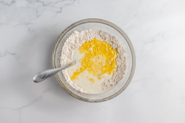 mixing dumpling dough together