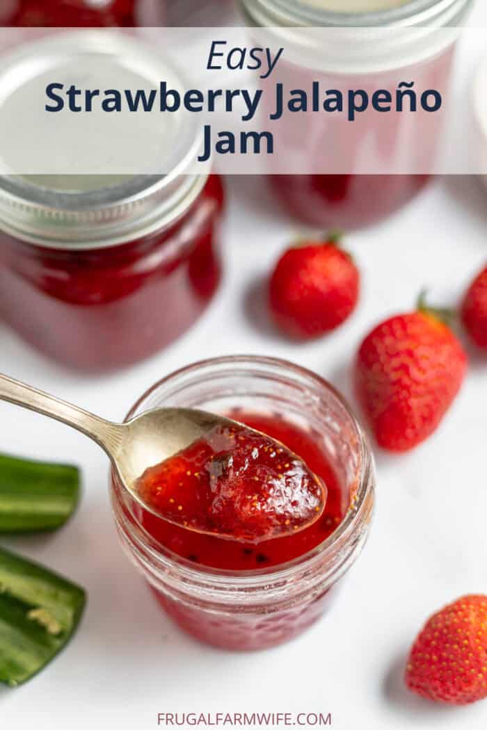strawberry jalapeno jam on a spoon