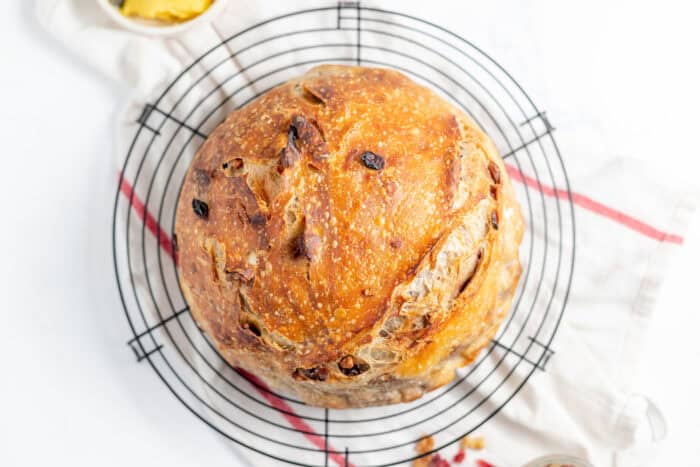 baked loaf cooling on rack