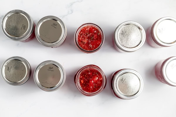 filled canning jars with jam