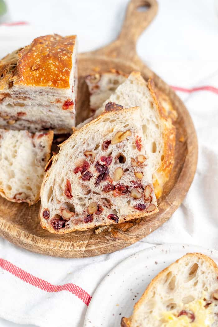 slices of sourdough cranberry walnut bread