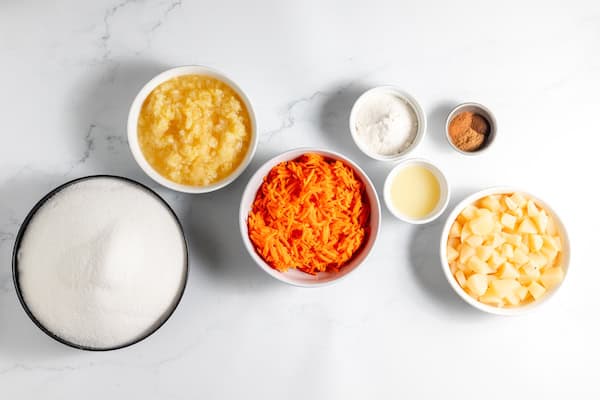 ingredients for making carrot cake jam mis en place