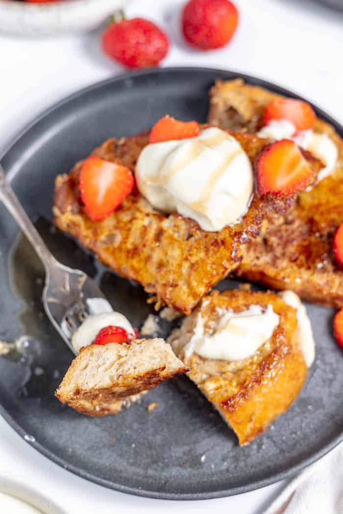 forkful of sourdough french toast