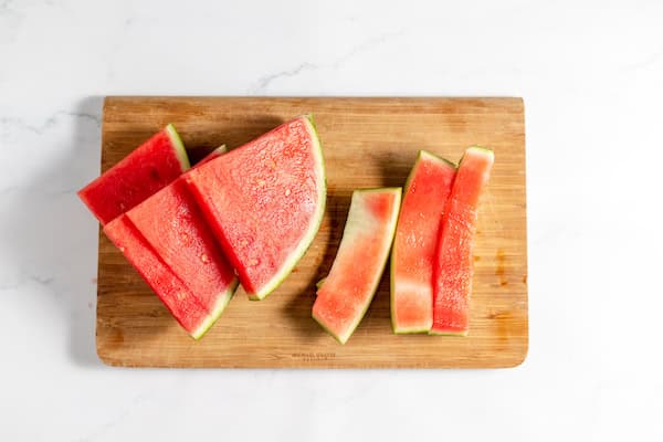 watermelon slices on a cutting board