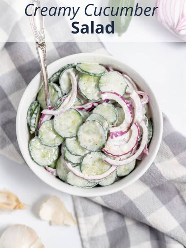 creamy cucumber salad recipe in a bowl