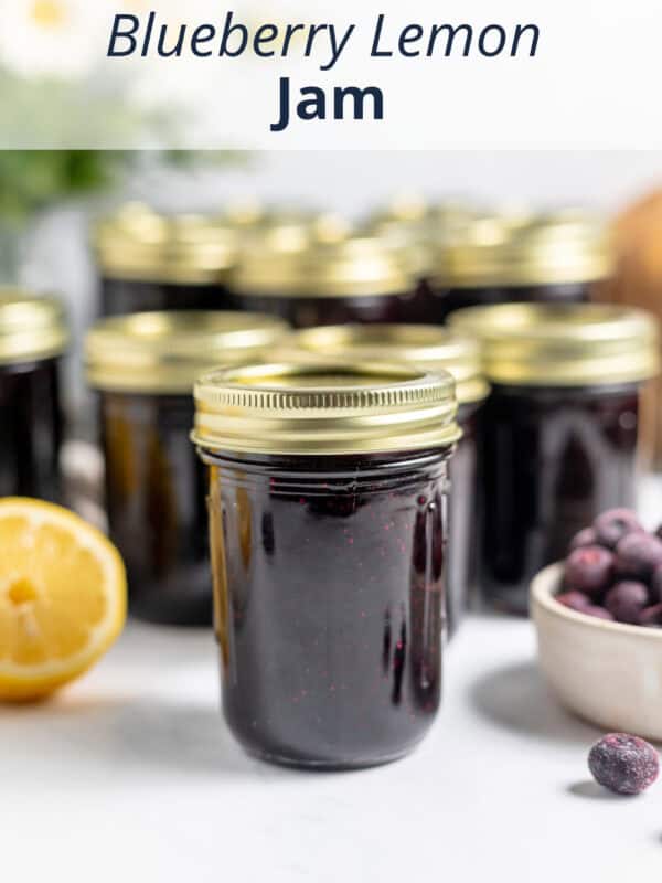 jars of blueberry lemon jam on a table