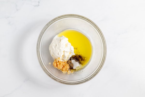 ingredients for creamy dressing in a bowl