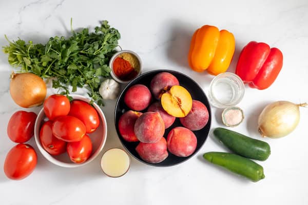 ingredients for making peach salsa to can