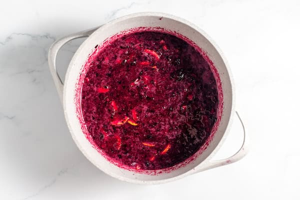 jam ingredients all mixed up in pan