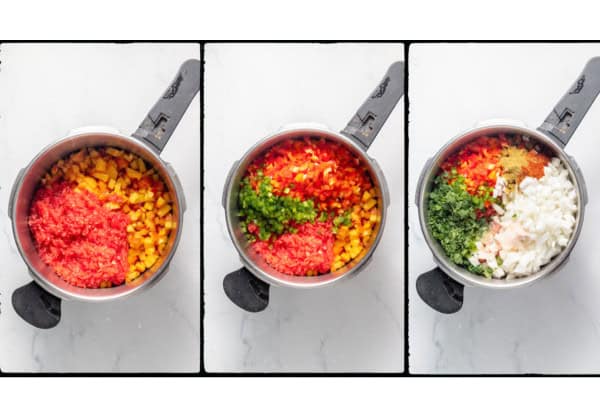 combining ingredients for peach salsa