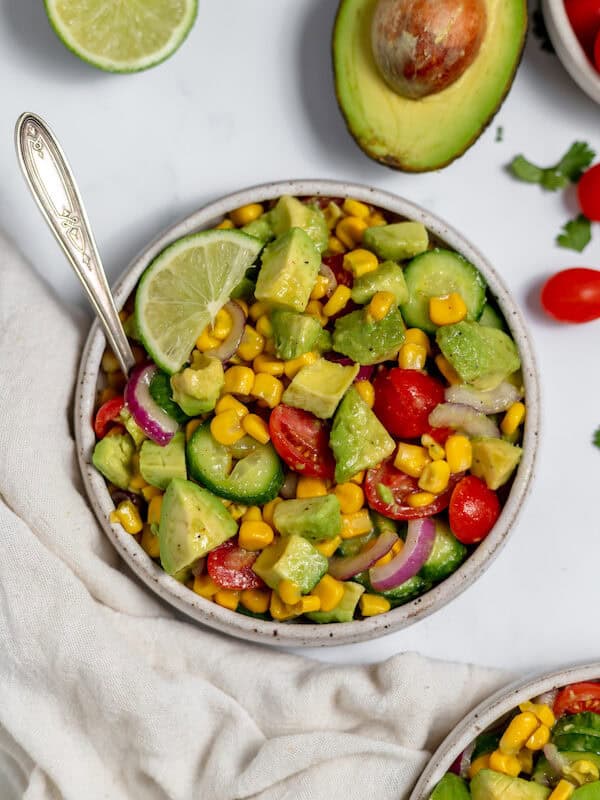 bowl of avocado corn salad