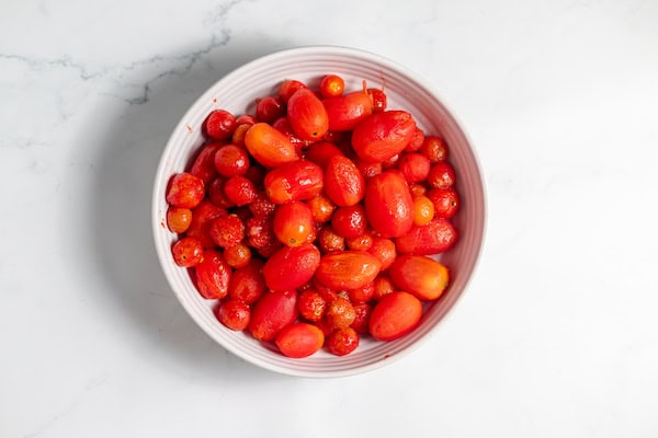 peeled grape and cherry tomatoes