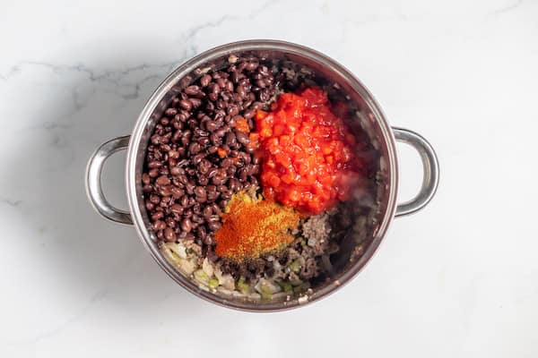 beans and tomatoes added to chili