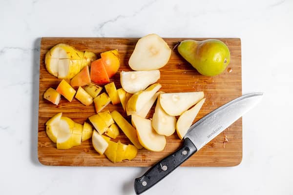 cutting pears into 1 inch chunks